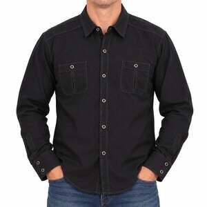 Pop Icon Shirt Men Large Black 100% Cotton Pockets Embroidered Classic Button-Up